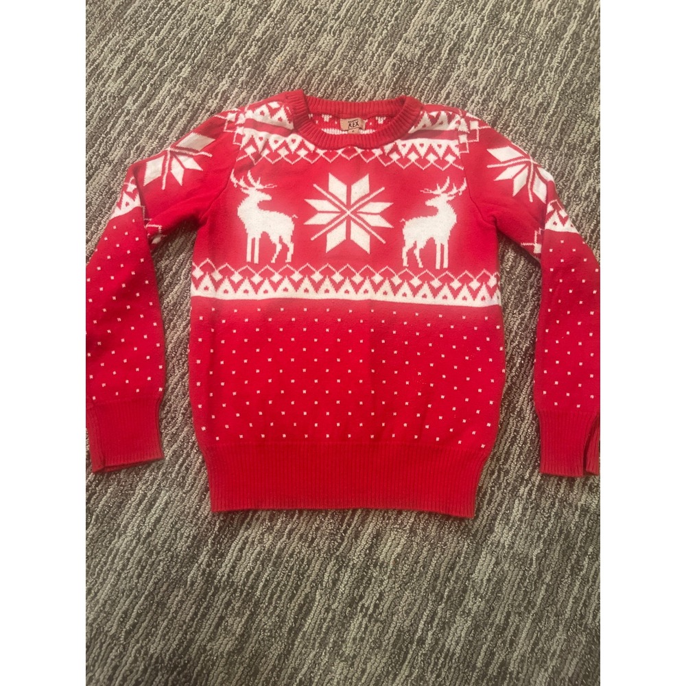 Maximus Rex Boys Red White Reindeer Fair Isle Christmas Holiday Sweater Size 6